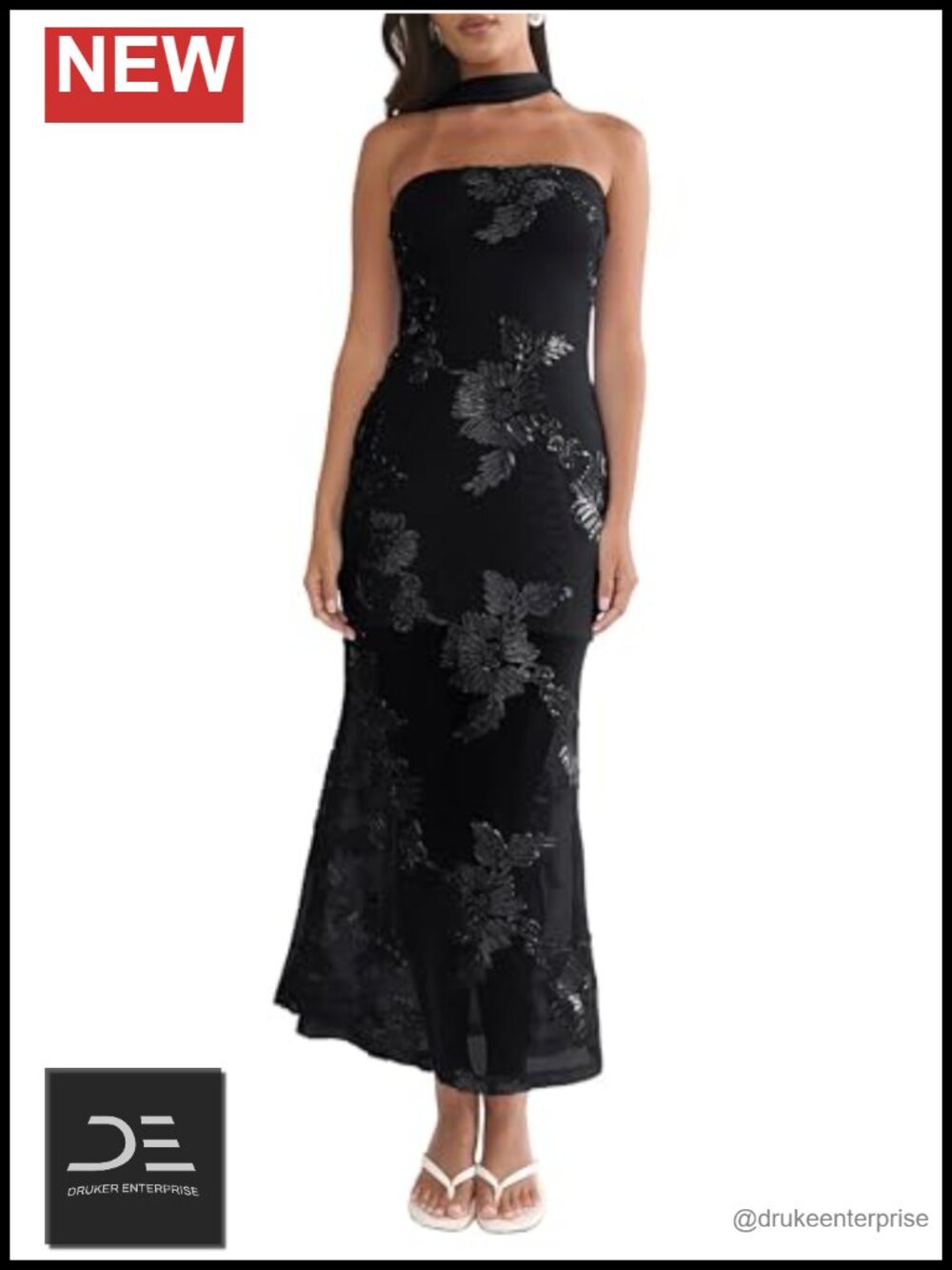 Strapless Maxi Dress Floral Embroidery Formal Wedding Guest